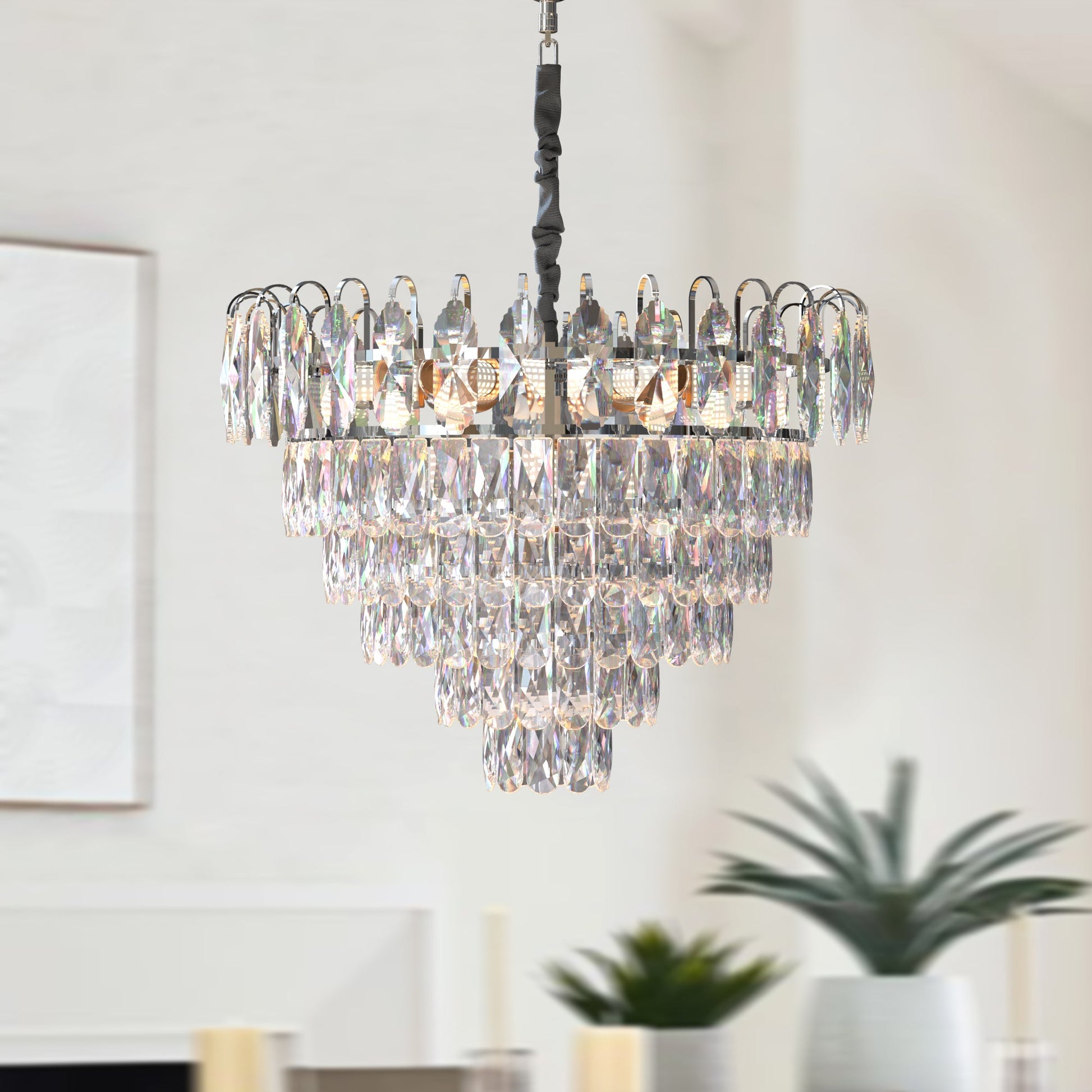 Modern Crystal Chandeliers Lighting with Crystal Droplets of chrome Hanging Lamp ~4801-0