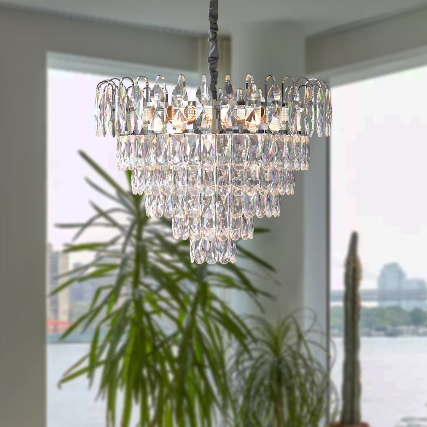 Modern Crystal Chandeliers Lighting with Crystal Droplets of chrome Hanging Lamp ~4801-3