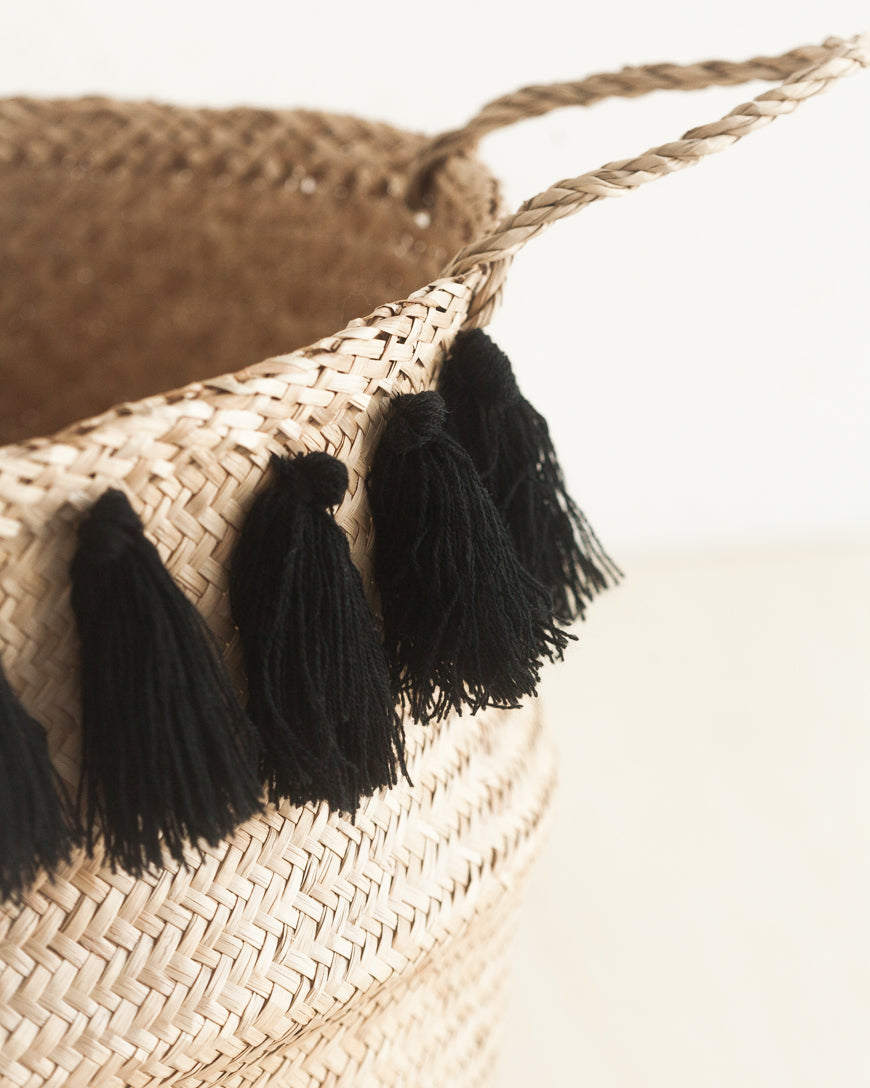 Black Tasseled Belly Baskets-4