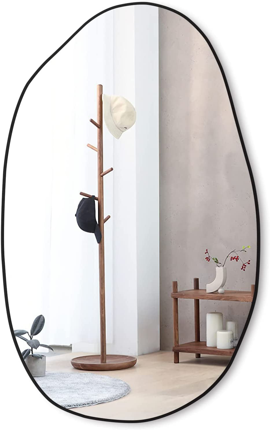 Asymmetrical Wood Framed Wall Mirror for Decoration-1