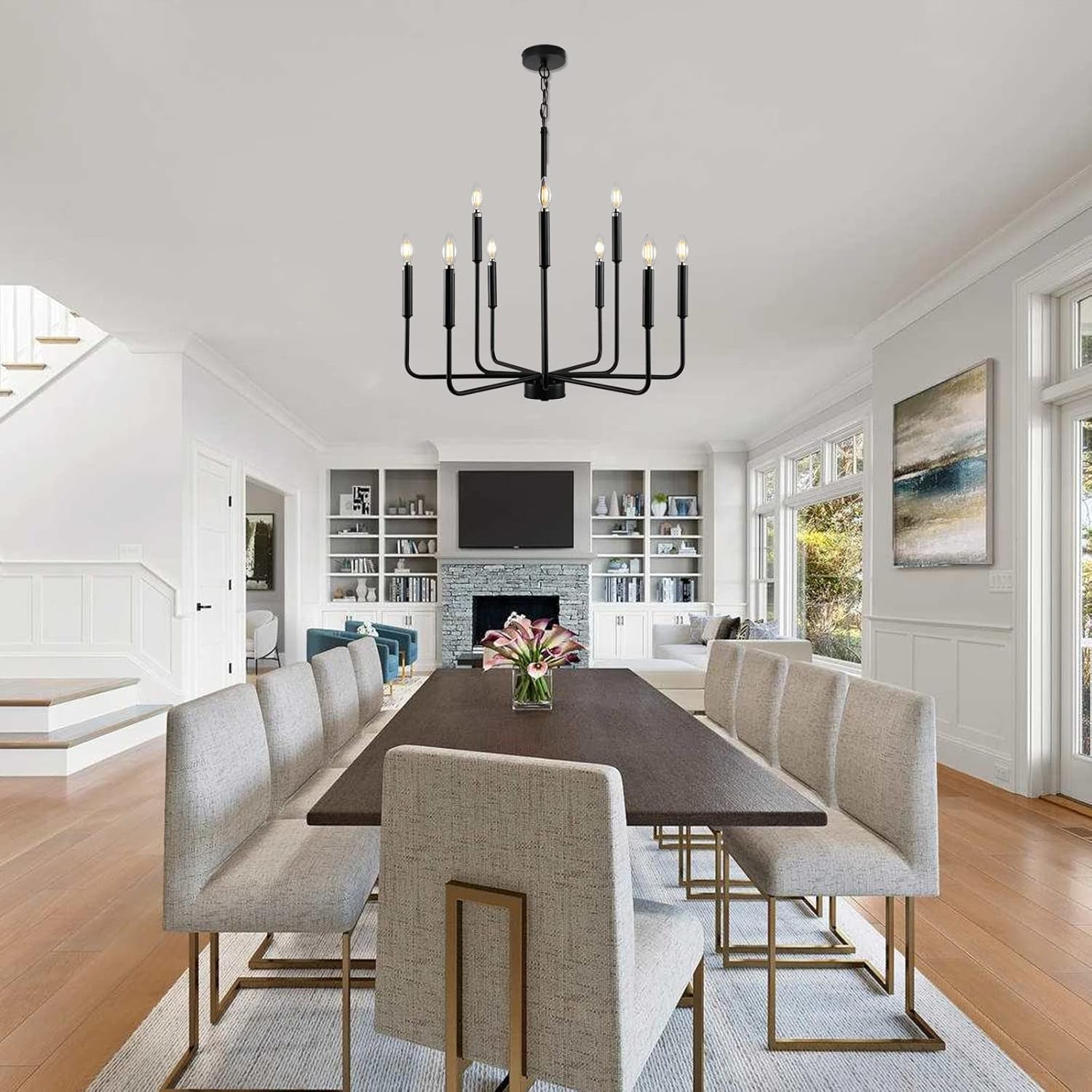 9-Light Black Farmhouse Chandelier Dining Room Rustic-3