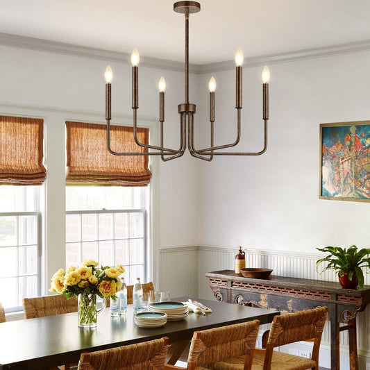 Rustic Black Chandelier, 6-Light Antique Farmhouse Chandelier for Dining Room Lighting Fixtures, Vintage Candle Pendant Light Fixtures Chandeliers for Dining Room Bedroom, Foyer and Living Room-0