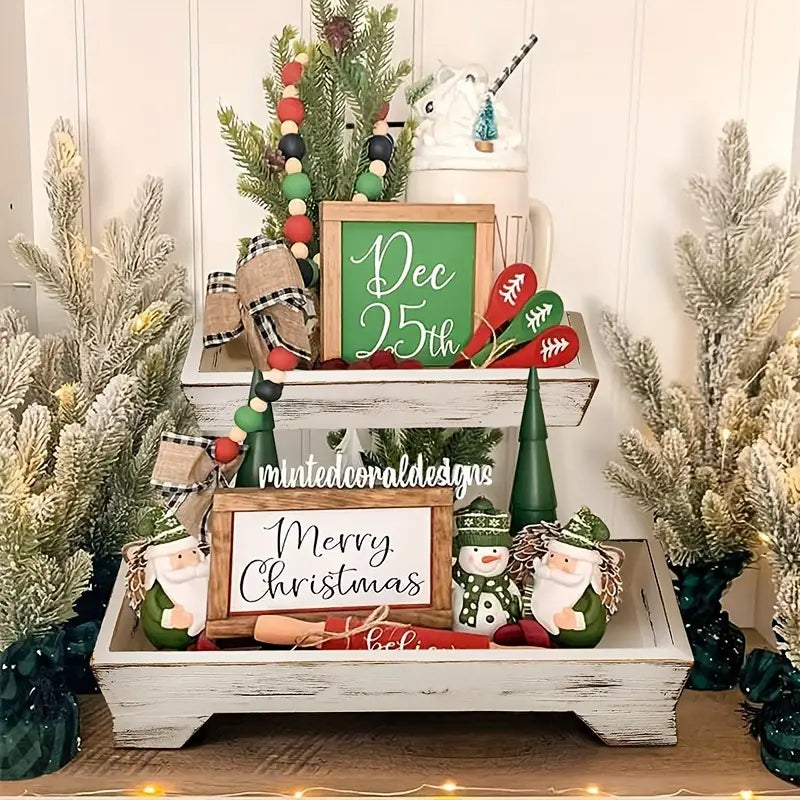 Rustic Wood Tiered Tray Stand - Farmhouse Chic Daily Decor-1
