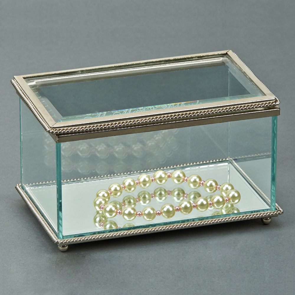 Rectangular Glass Box With Hinged Cover, 5.25"-1