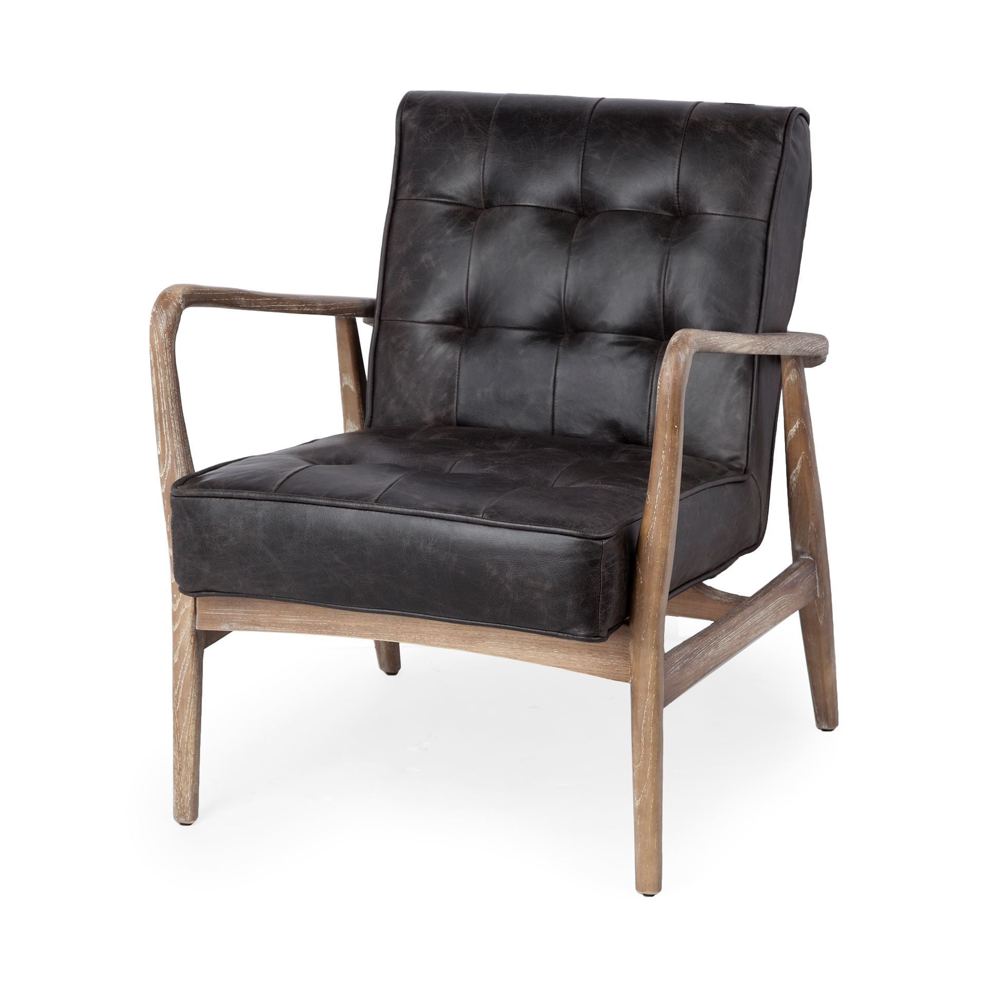28" Black and Brown Leather Tufted Lounge Chair-1