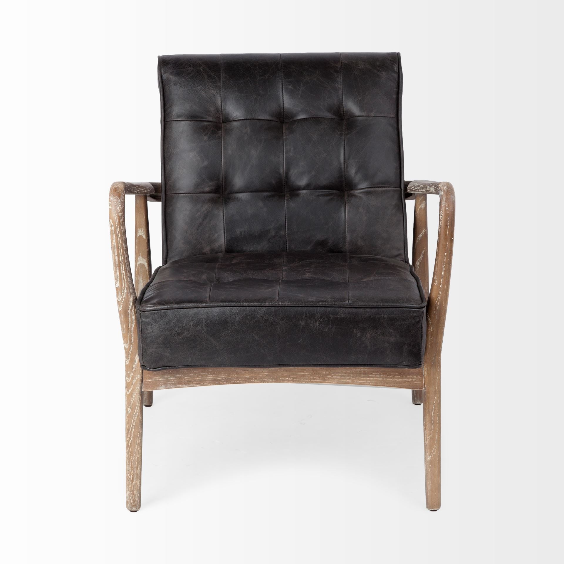 28" Black and Brown Leather Tufted Lounge Chair-2