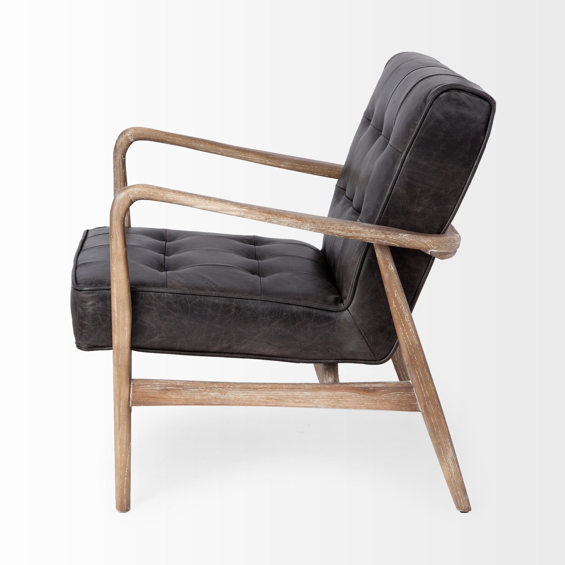 28" Black and Brown Leather Tufted Lounge Chair-3