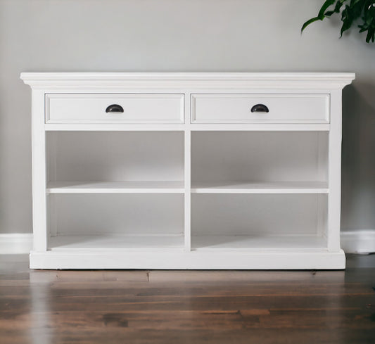 57" White Wood Two Drawer Buffet Table-0