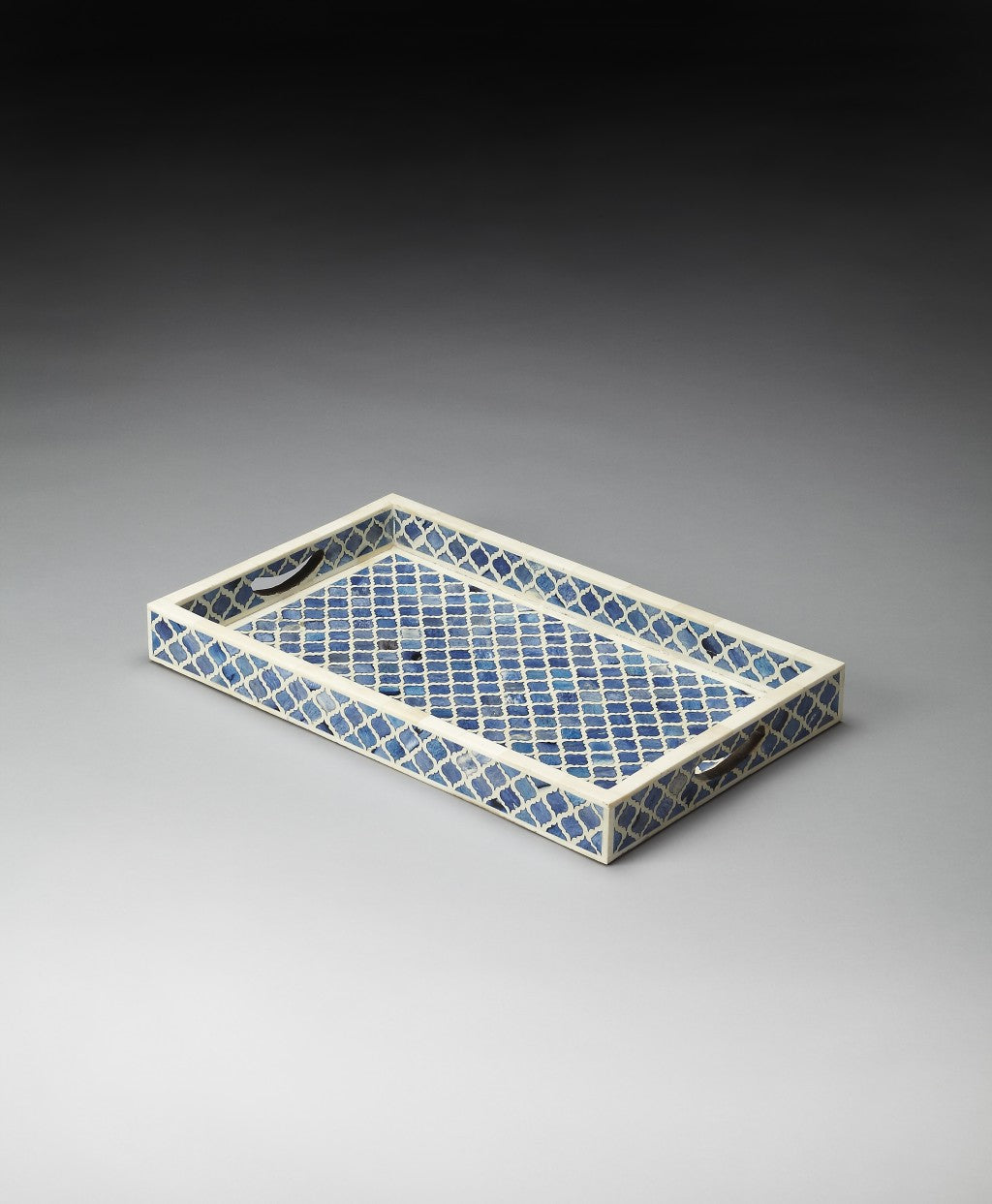 12" Blue Wood Geometric Serving Tray-7