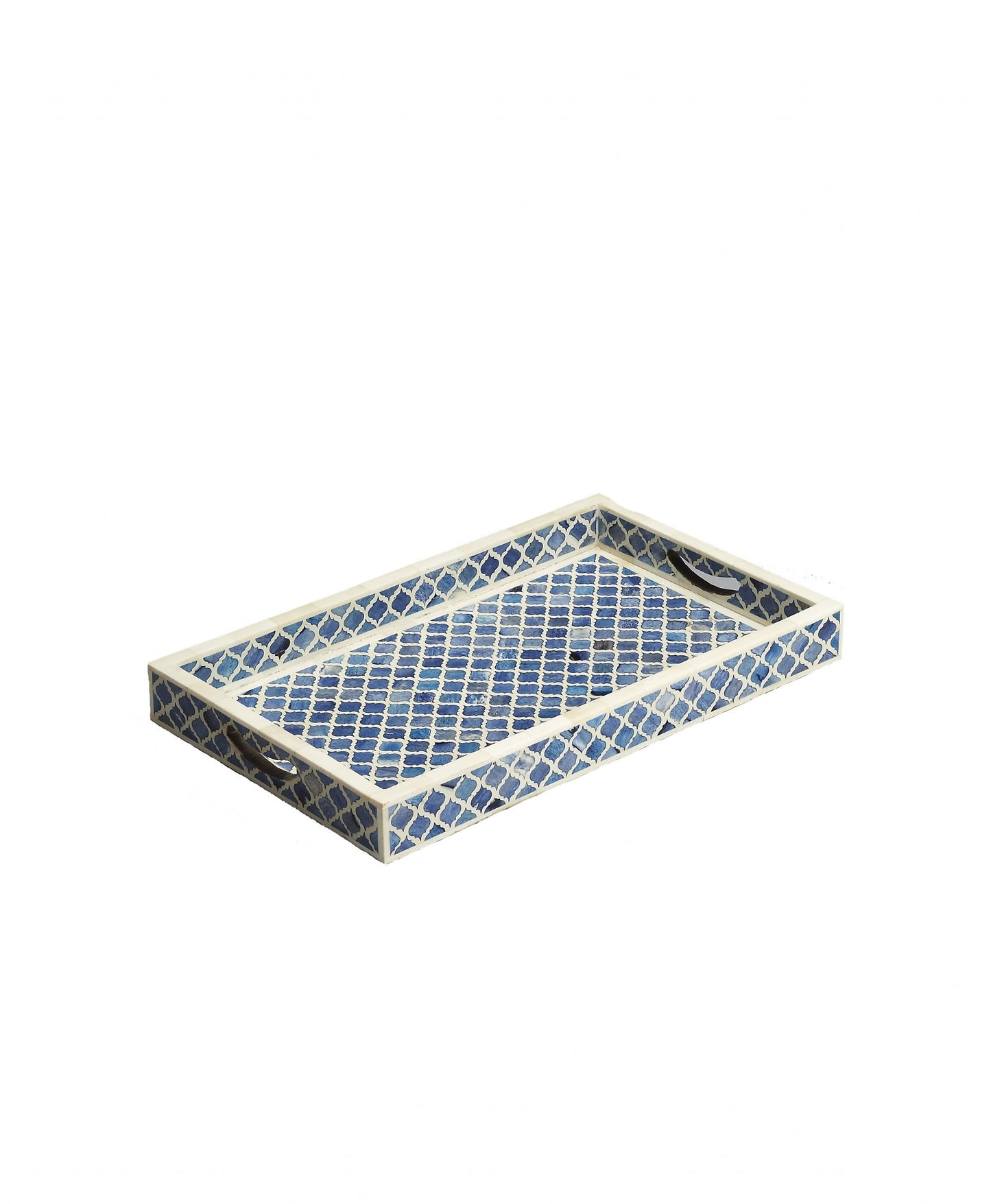 12" Blue Wood Geometric Serving Tray-2