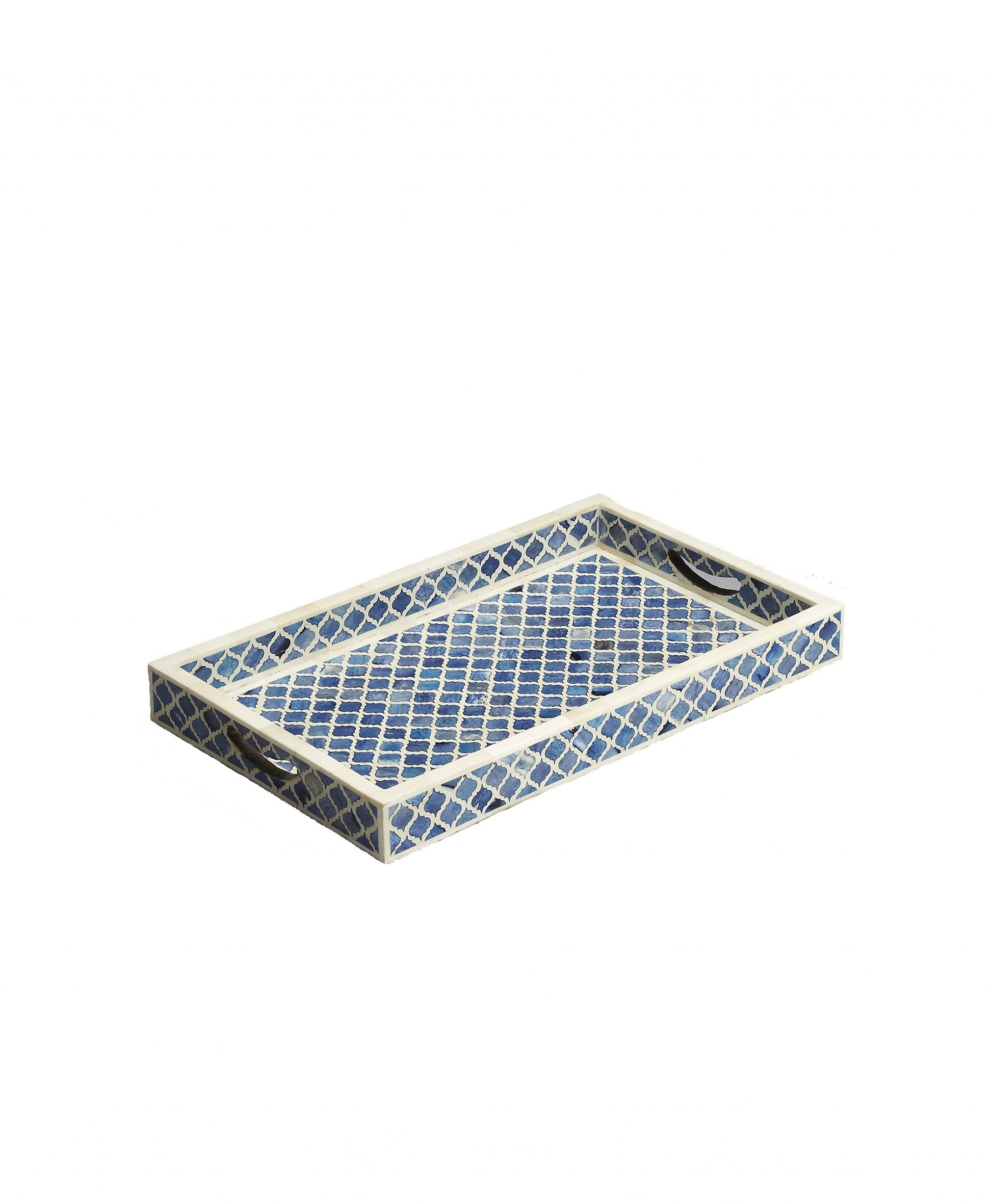 12" Blue Wood Geometric Serving Tray-2