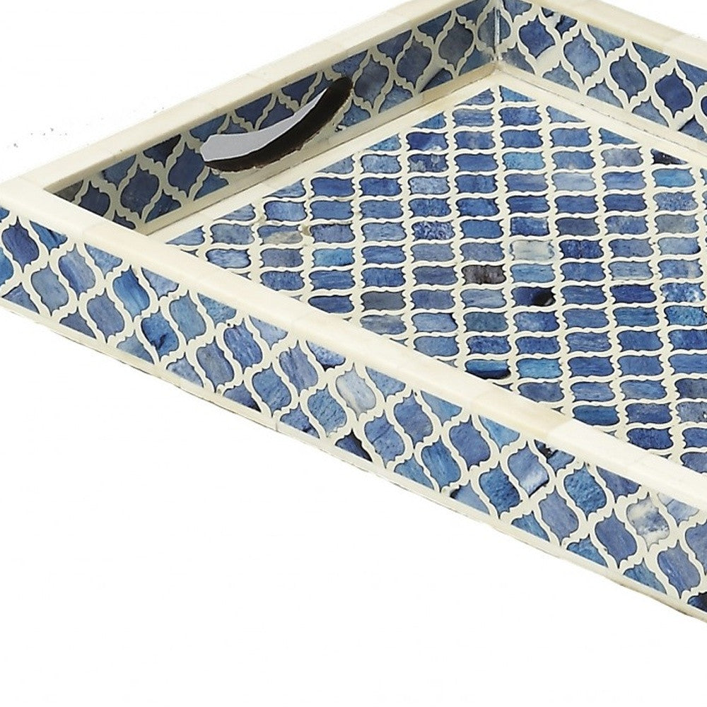 12" Blue Wood Geometric Serving Tray-4