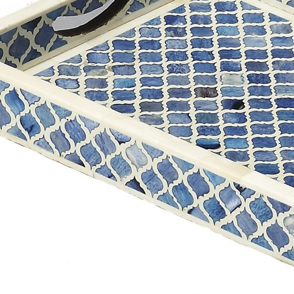 12" Blue Wood Geometric Serving Tray-5