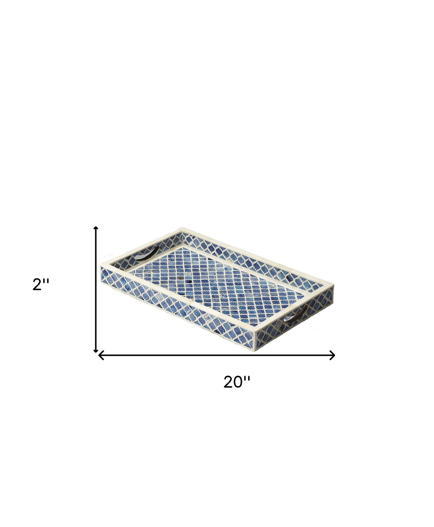 12" Blue Wood Geometric Serving Tray-8