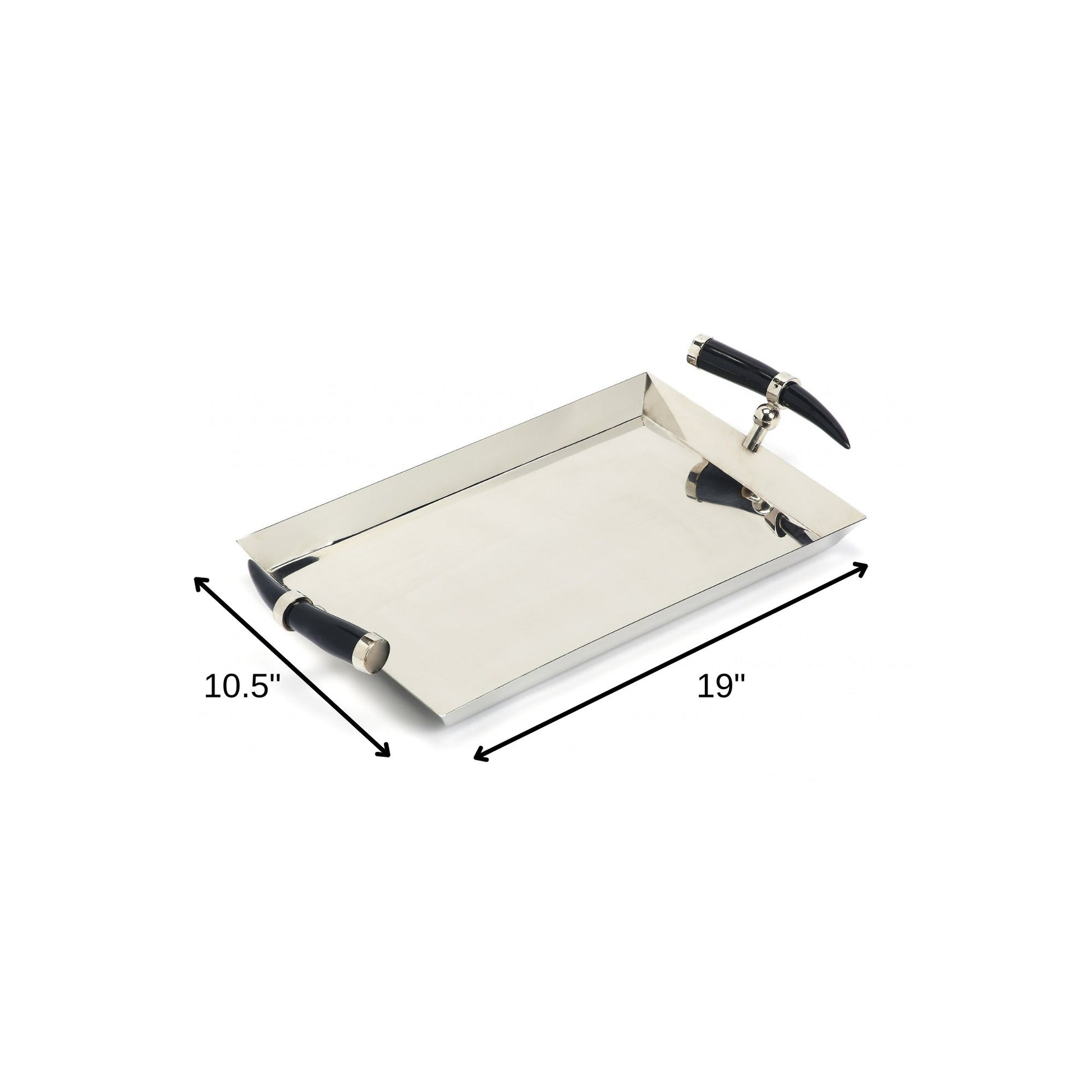 19" Silver Stainless Steel Serving Tray With Horn Handles-6
