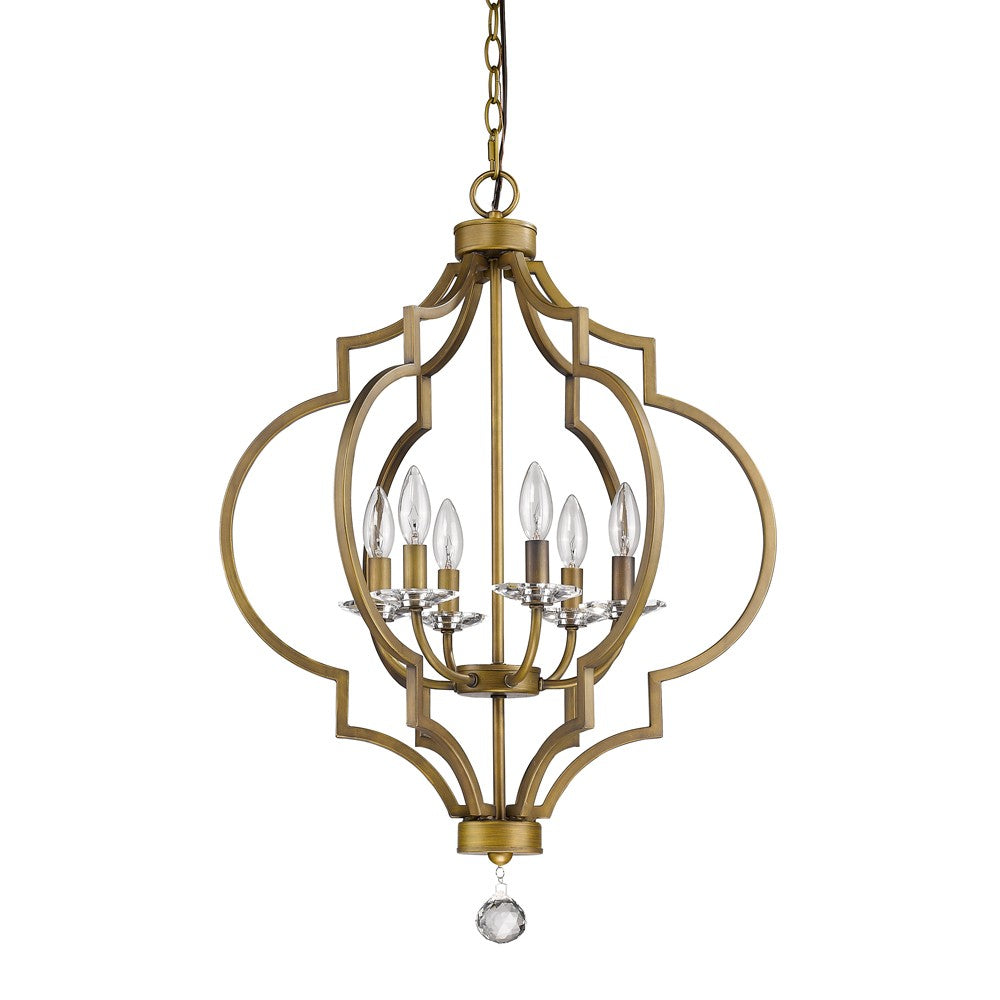 Gold and White Candle Style Six Light Metal Dimmable Chandelier-1
