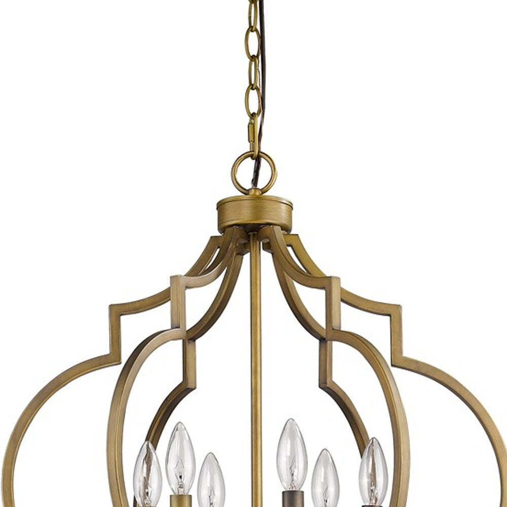 Gold and White Candle Style Six Light Metal Dimmable Chandelier-3
