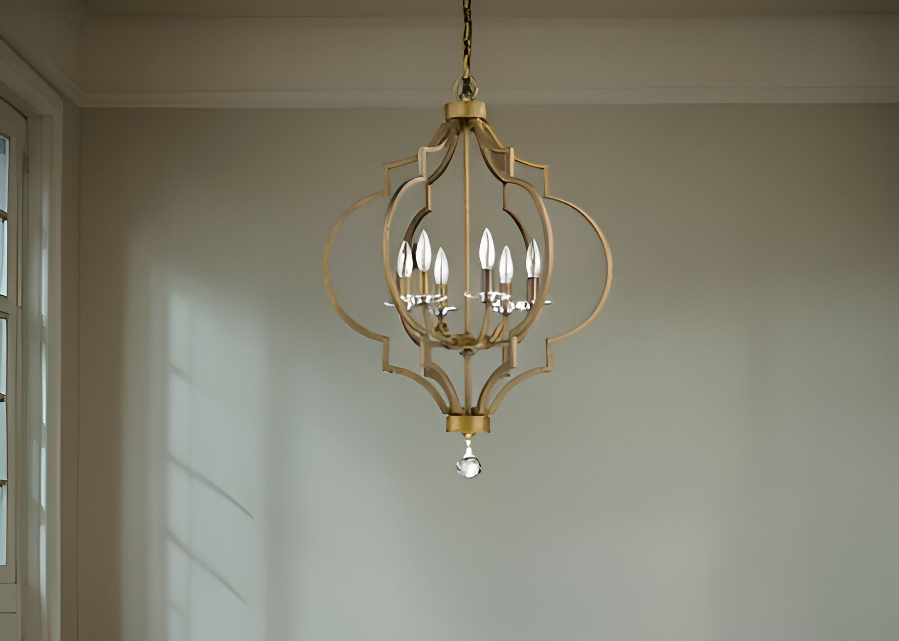 Gold and White Candle Style Six Light Metal Dimmable Chandelier-0
