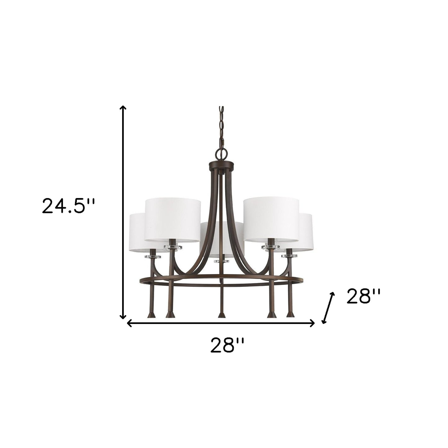 Brown Candle Style Five Light Metal and Crystals Dimmable Chandelier With White Shades-5