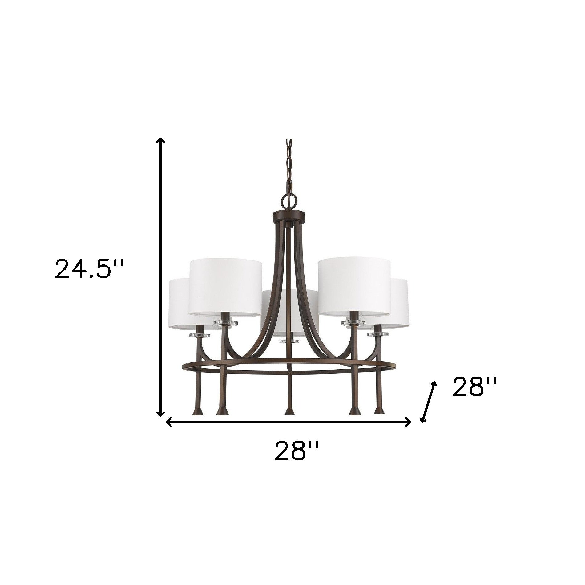 Brown Candle Style Five Light Metal and Crystals Dimmable Chandelier With White Shades-5