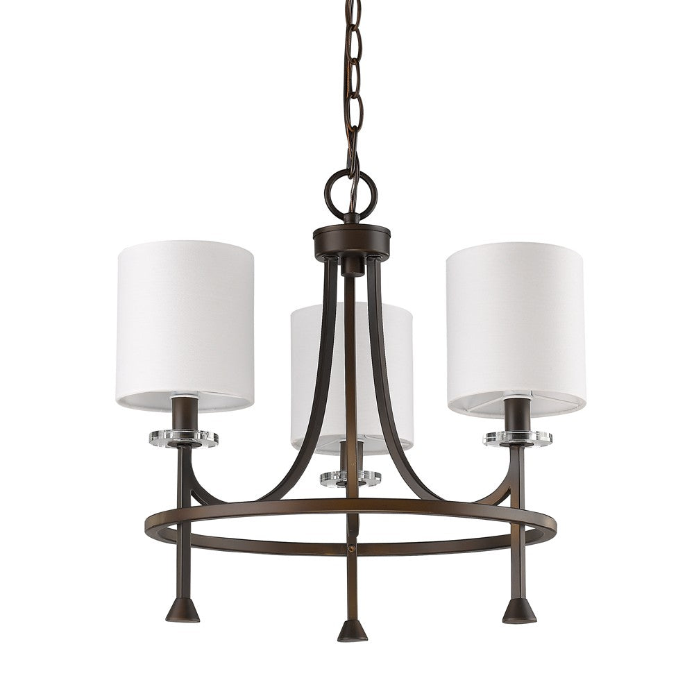 Bronze Candle Style Three Light Metal Dimmable Chandelier With White Shades-1