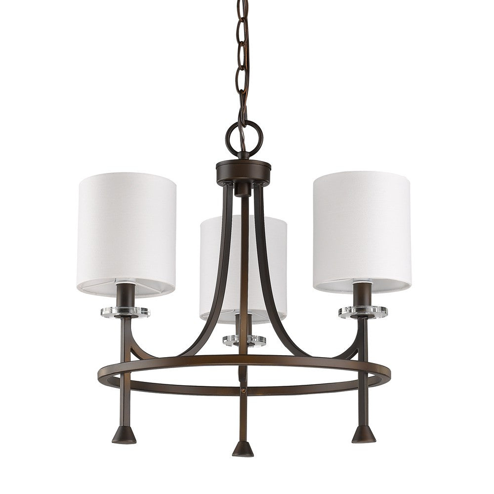 Bronze Candle Style Three Light Metal Dimmable Chandelier With White Shades-2