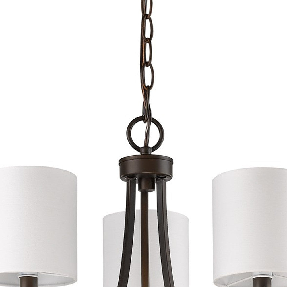Bronze Candle Style Three Light Metal Dimmable Chandelier With White Shades-3