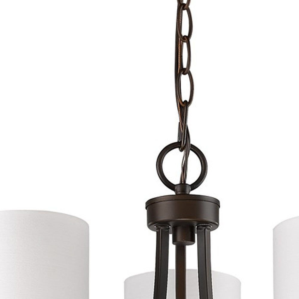 Bronze Candle Style Three Light Metal Dimmable Chandelier With White Shades-4