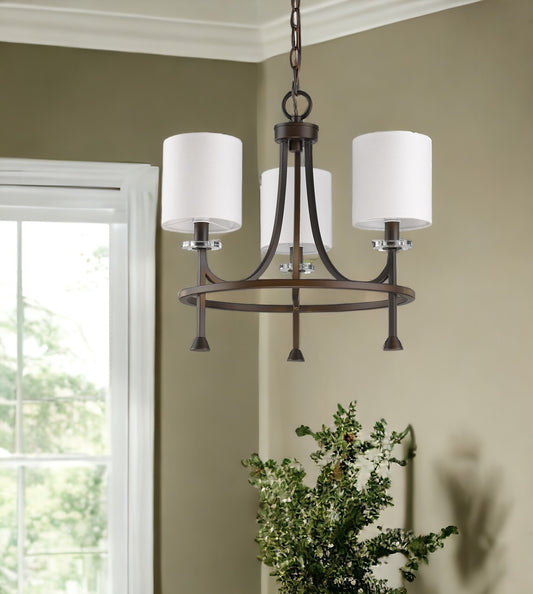 Bronze Candle Style Three Light Metal Dimmable Chandelier With White Shades-0