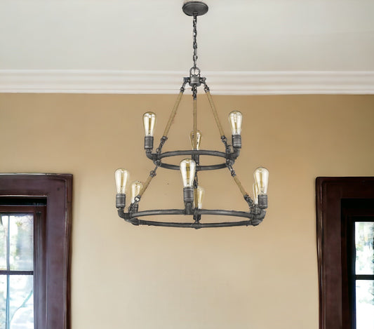 Brown and Black Nine Light Metal Dimmable Chandelier-0