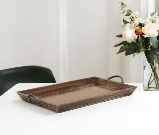 19" Brown Wood Handmade Serving Tray With Handles-0