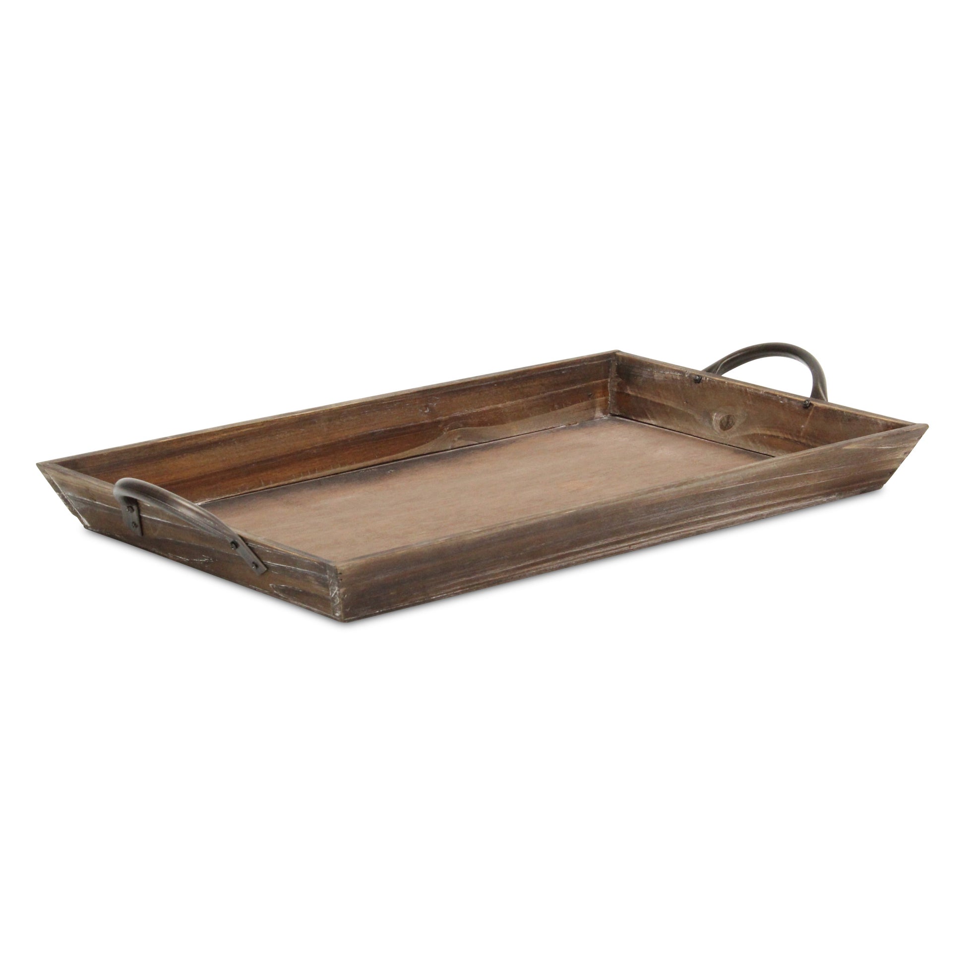 19" Brown Wood Handmade Serving Tray With Handles-1