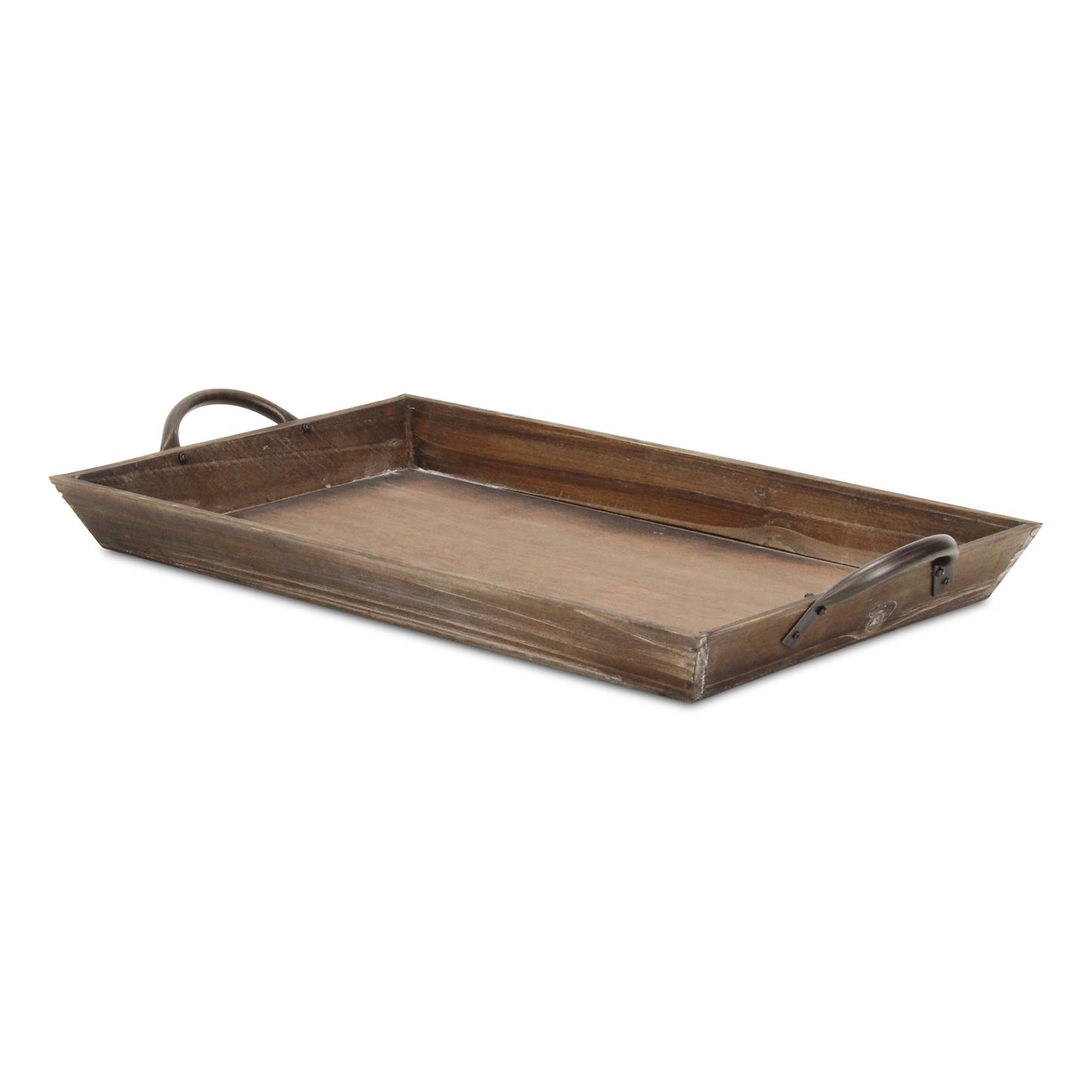 19" Brown Wood Handmade Serving Tray With Handles-2