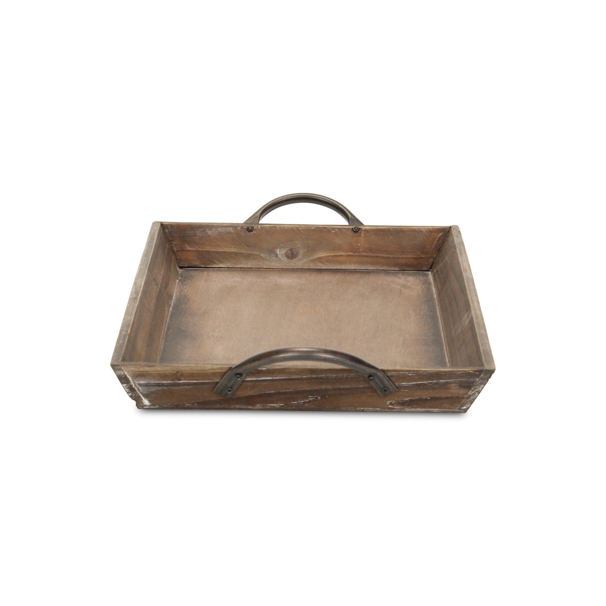 19" Brown Wood Handmade Serving Tray With Handles-4
