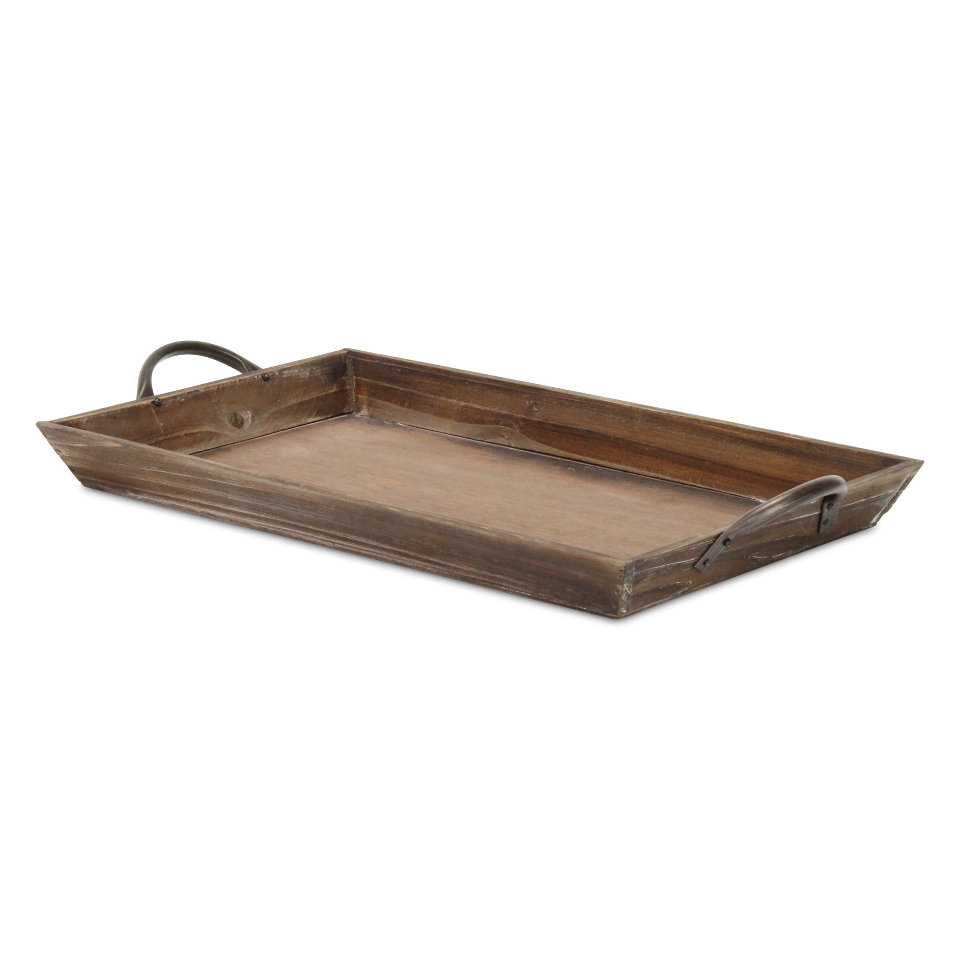 19" Brown Wood Handmade Serving Tray With Handles-7