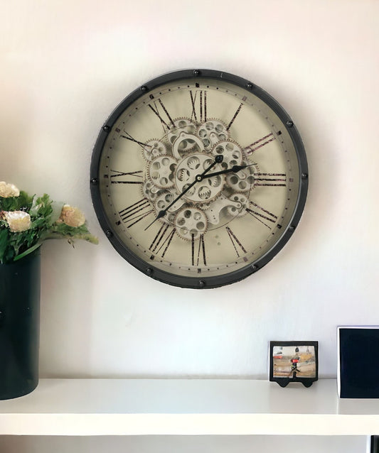 18" Black and Ivory Vintage Gear Industrial Wall Clock-1