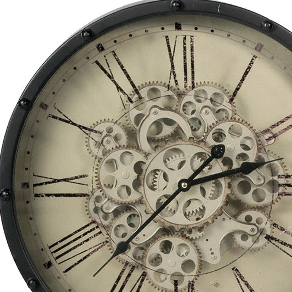 18" Black and Ivory Vintage Gear Industrial Wall Clock-7