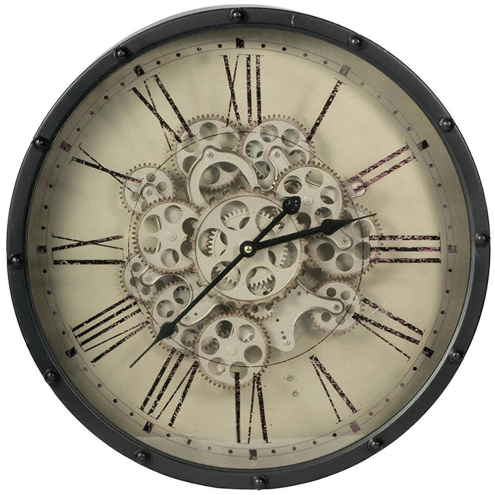 18" Black and Ivory Vintage Gear Industrial Wall Clock-8