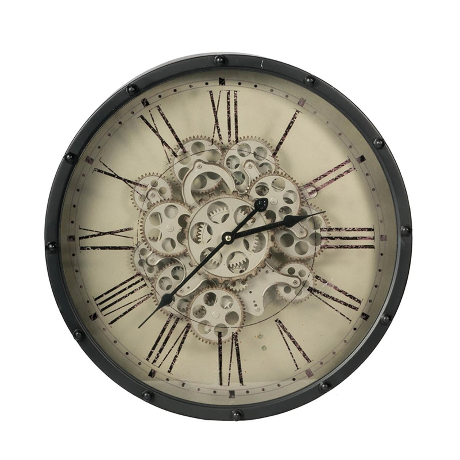 18" Black and Ivory Vintage Gear Industrial Wall Clock-0