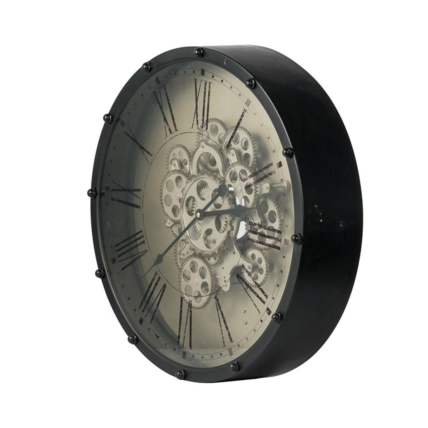 18" Black and Ivory Vintage Gear Industrial Wall Clock-3