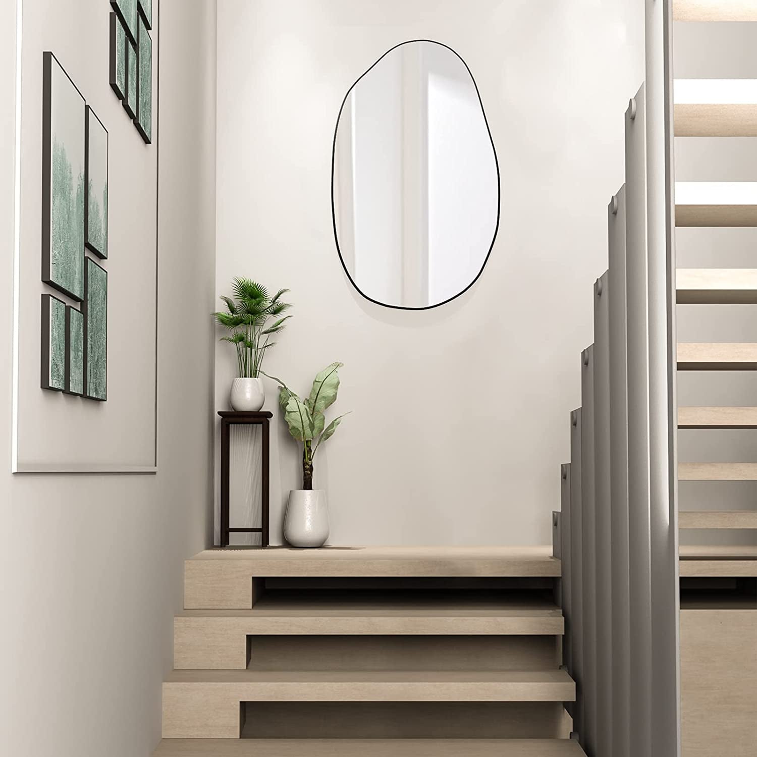 Asymmetrical Wood Framed Wall Mirror for Decoration-4
