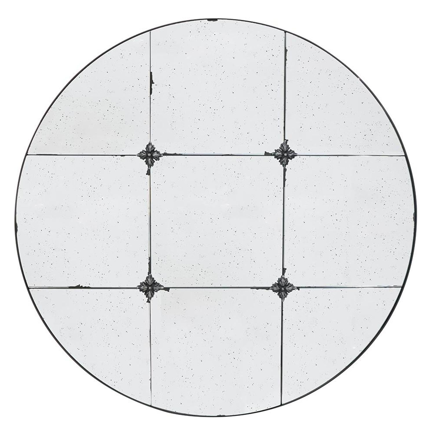 36" Black Round Iron Framed Antiqued Glass Accent Mirror-1