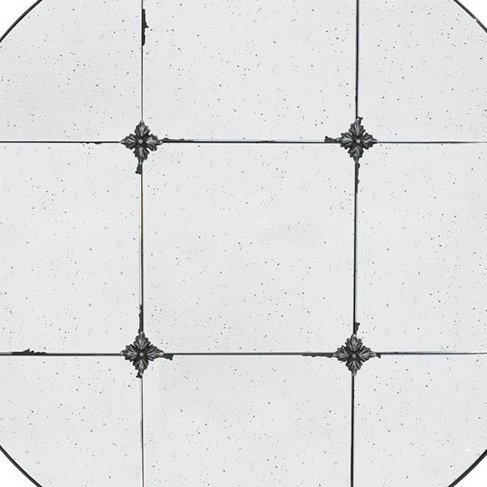 36" Black Round Iron Framed Antiqued Glass Accent Mirror-3