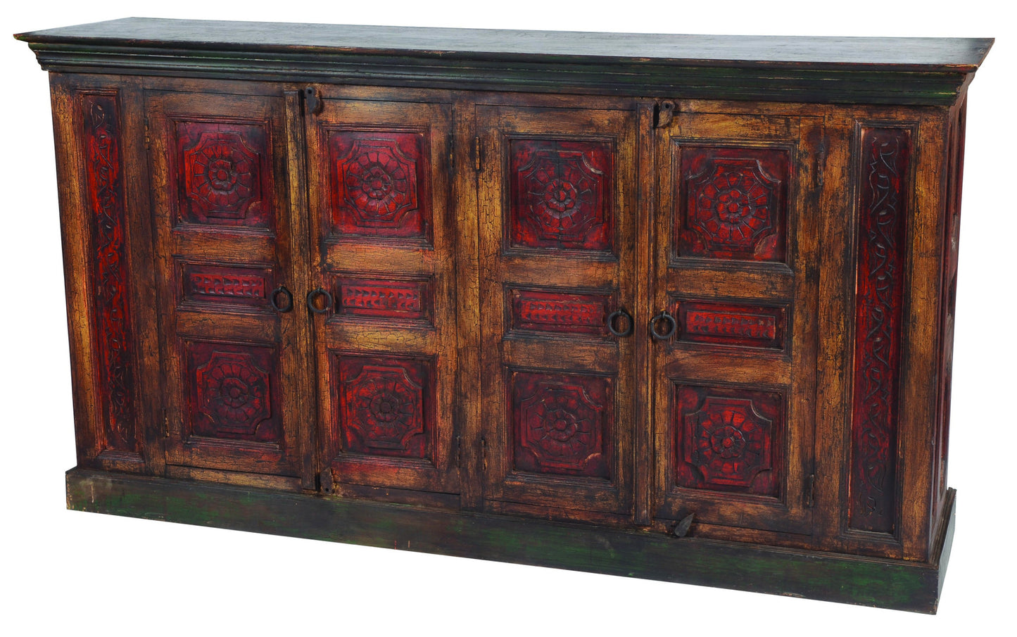 80" Brown and Black Solid Wood Buffet Table with Four Doors-2