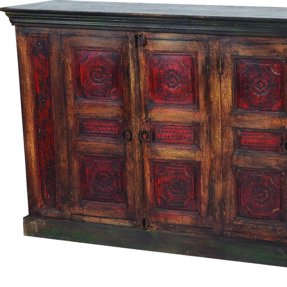 80" Brown and Black Solid Wood Buffet Table with Four Doors-3
