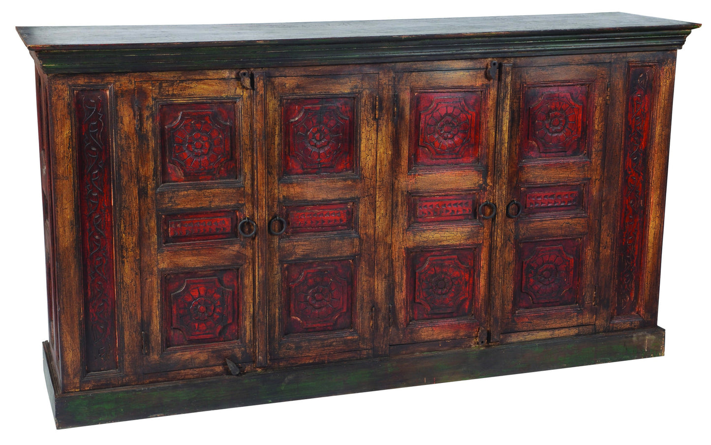 80" Brown and Black Solid Wood Buffet Table with Four Doors-1