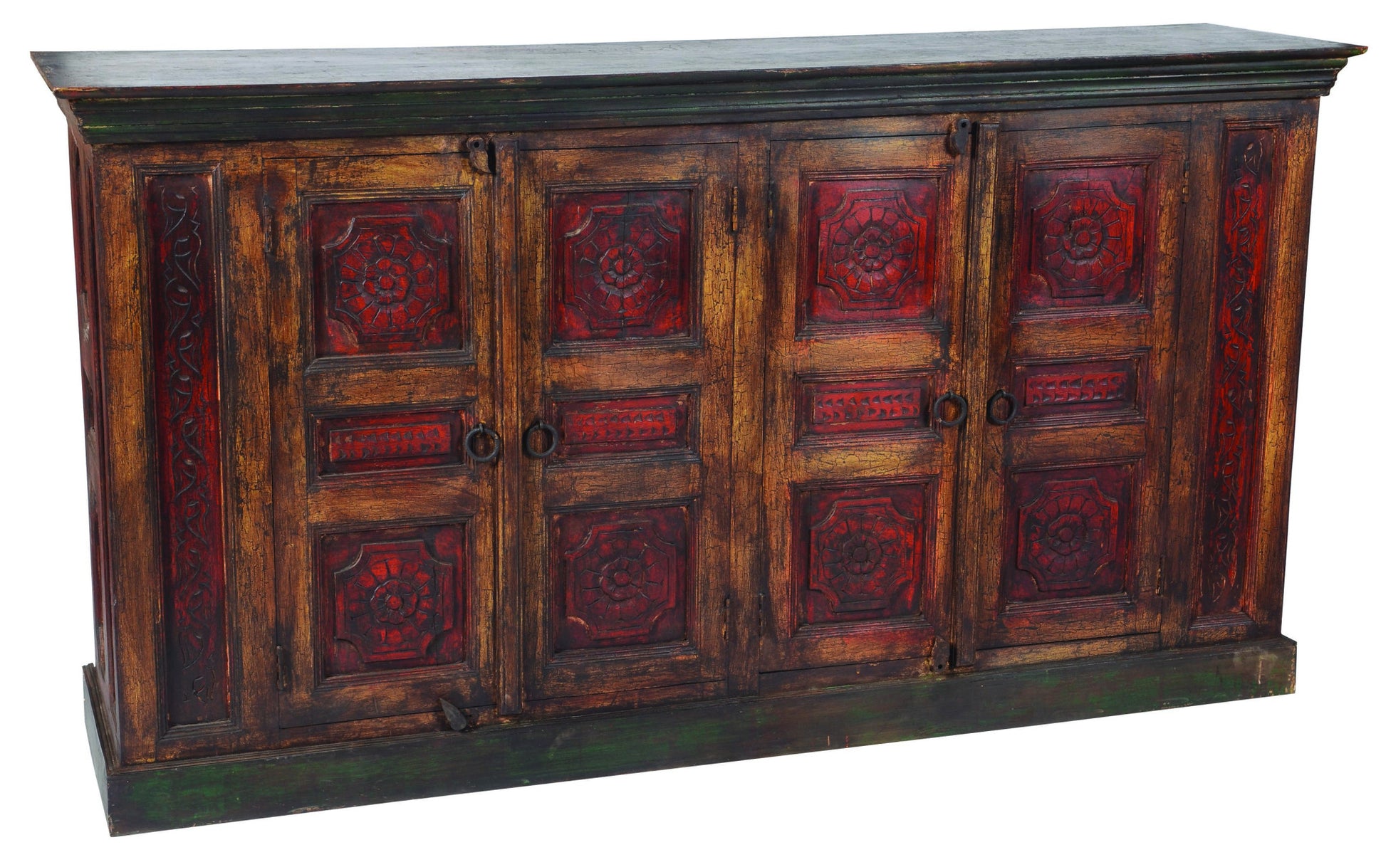 80" Brown and Black Solid Wood Buffet Table with Four Doors-1