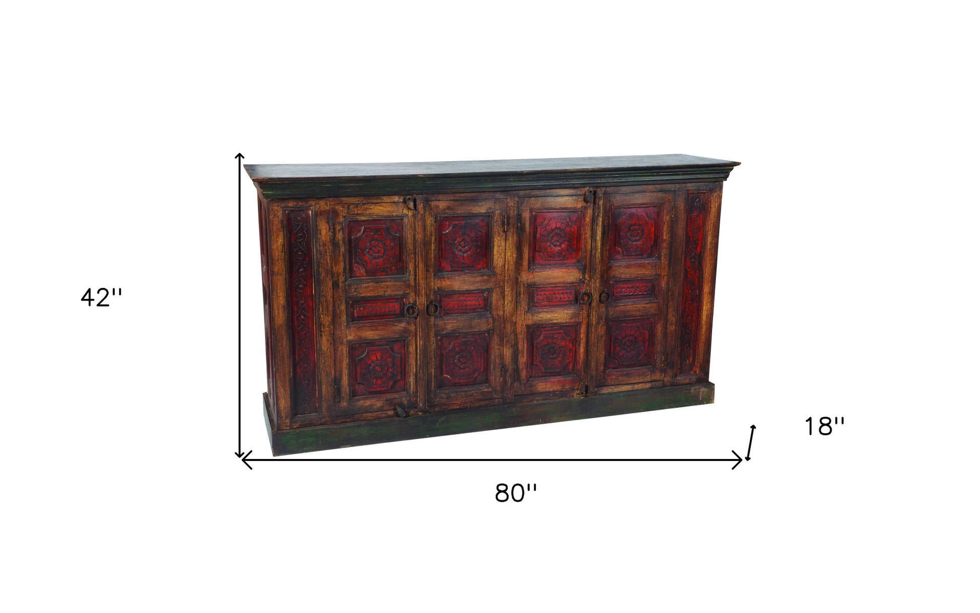 80" Brown and Black Solid Wood Buffet Table with Four Doors-4