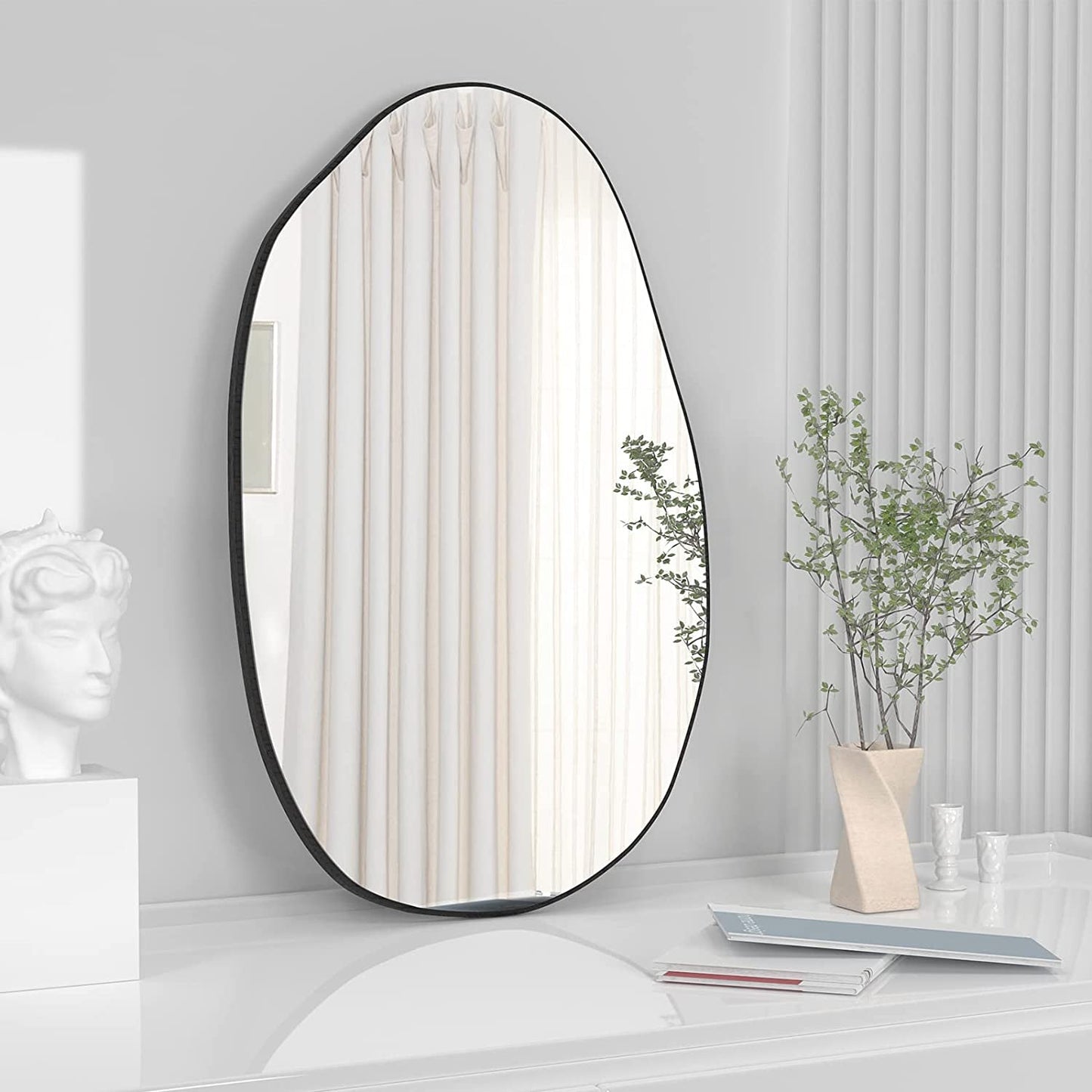 Asymmetrical Wood Framed Wall Mirror for Decoration-2