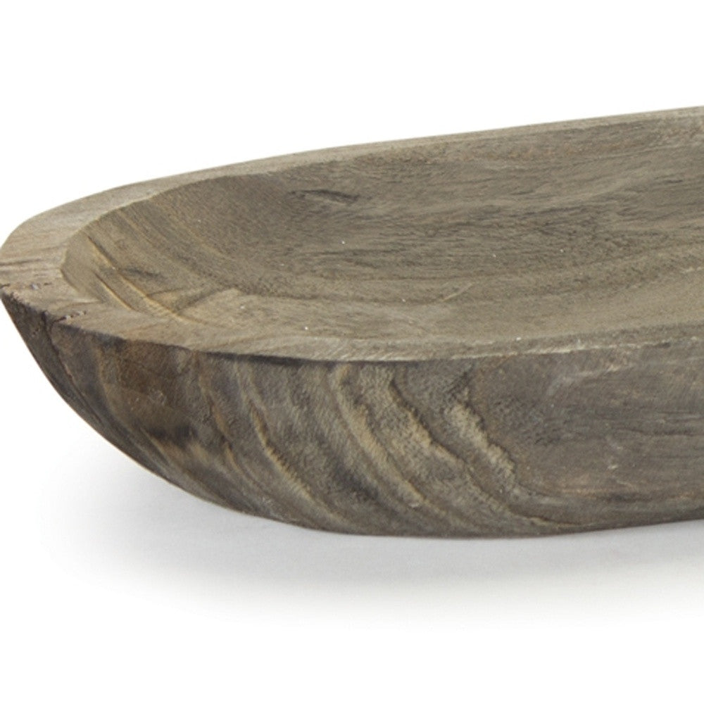 Set of Two Natural Brown Oval Solid Wood Serving Trays-3